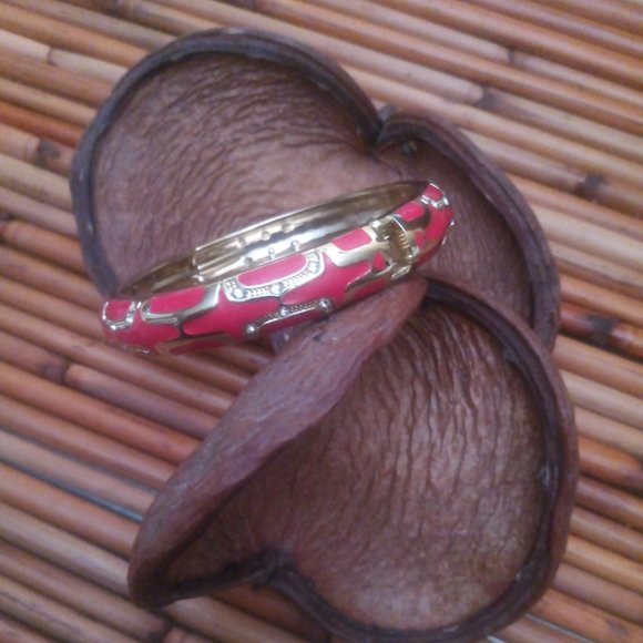 Jewelry - Pink and Gold Click Hinged Enamel Bracelet